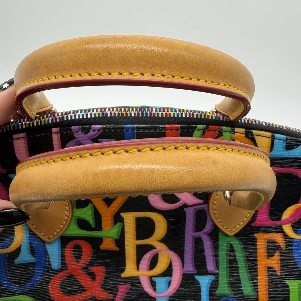 Dooney & Bourke Retro Grafica Satchel Purse Bag Rainbow Zipper Black Dust Bag
